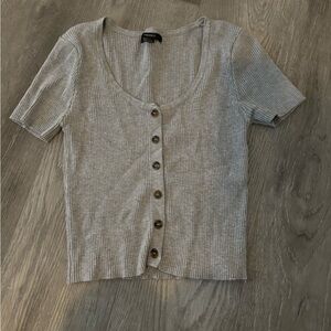 Grey Ribbed Button Shirt